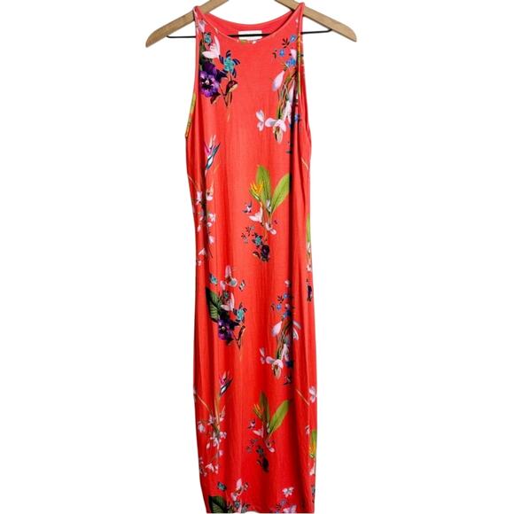 TED BAKER ORANGE GREEN FLORAL JOELIA TROPICAL OASIS BODYCON DRESS SIZE 2 - Picture 2 of 7